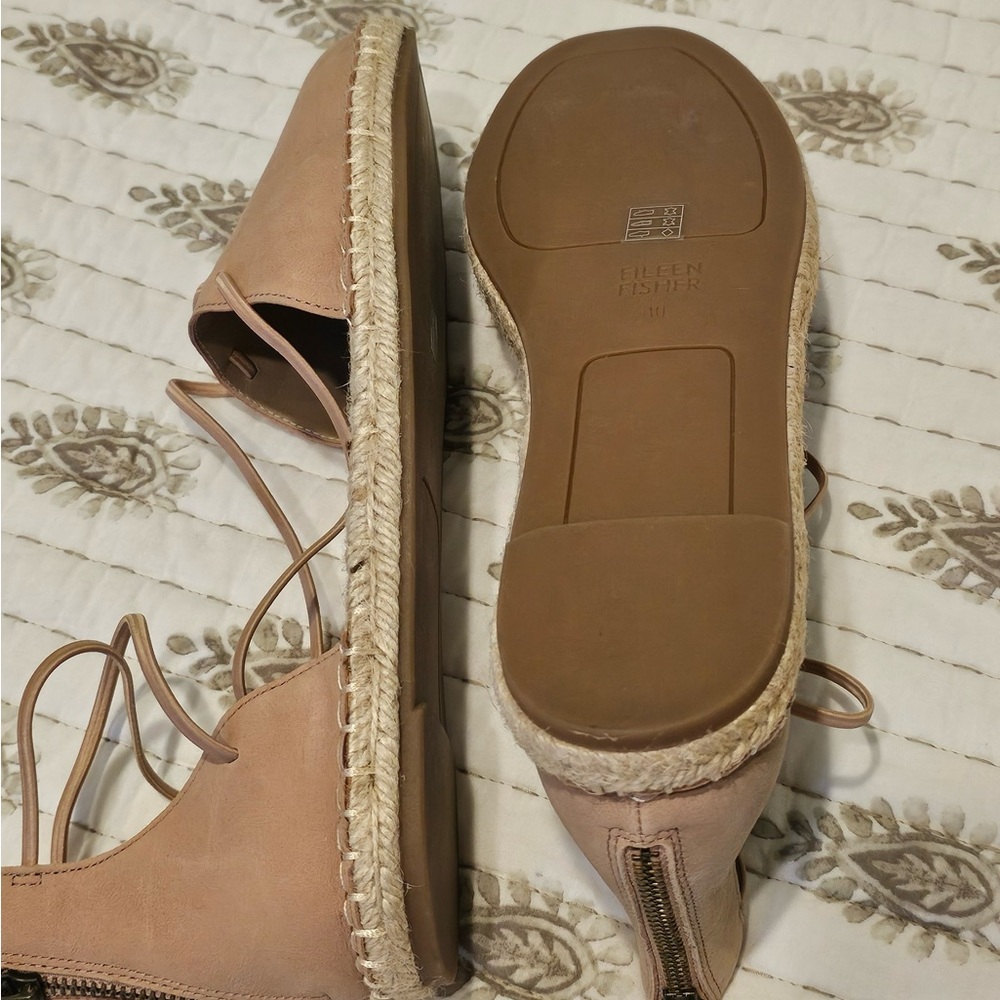 EILEEN FISHER UEC Sz 10 Leather Lace Up D'Orsay Espadrille Latte Sandal Nude - Picture 16 of 16